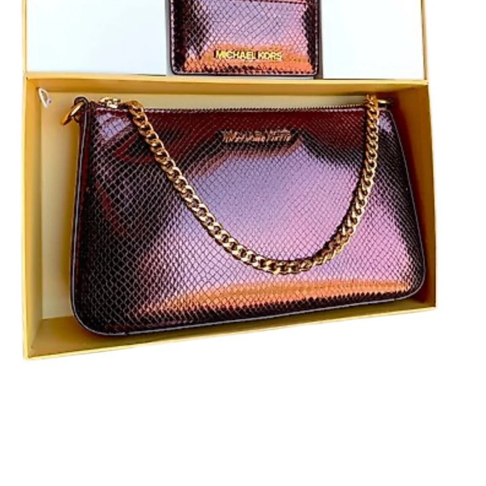 🩵 Michael Kors Shimmering Bronze Clutch and Cardholder Set - Picture 6 of 6